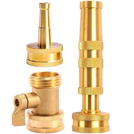 Solid Brass Heavy Duty Adjustable Twist Hose Nozzle,CM CUMIZON Jet Sweeper Nozzle, High Pressure Hose Nozzle with On-Off Valve, Leak-Free Operation 3/4" GHT Connector 3 Pack