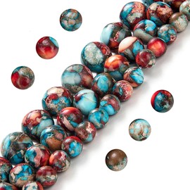 Natural Gemstone Beads for Jewelry Making, 10mm Blue Red Imperial Jasper Polished Round Genuine Real Stone Beads for Bracelet Necklace