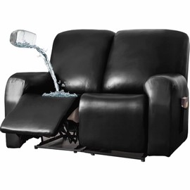 JOKIVTOU 1/2/3 Seats PU Leather Stretch Recliner Cover Sofa Cover with Side Pockets Waterproof Slipcover Recliner Couch Cover Furniture Protector with Elastic Bottom Living Room