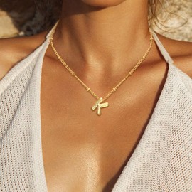 TZPI 18K Bubble Letter Necklace Gold for Women, Initial Necklaces Rhinestone Chunky Bubble Letter Necklace for Her, Charm Puff Name Pendant Alphabet Necklaces Non Tarnish Gold Jewelry