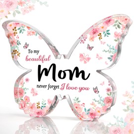GiftyTrove Unique Gifts for Mom Birthday, 5x3.8x0.5 Inch Butterfly-Shaped Acrylic Plaque Keepsake, Mothers Day Valentines Day Christmas Birthday Gift for Mom Mother from Daughter Son