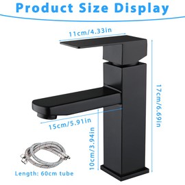 Mineup Black Bathroom Tap, Washbasin Tap, Mixer Tap, Basin, Bathroom Tap, Single Lever Mixer, Black with 60 cm Pipe