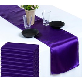 MDS 5 PCS Satin Table Runners 12 x 108 Inch Charmeuse Sateen Silk Table Runner for Indoor Outdoor Wedding Reception Birthday Graduation Party Event Banquet Dining Table Decoration - Purple