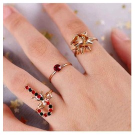6/8Pcs Christmas Rings for Women Gold Christmas Tree Bow Santa Claus Cane Deer Ring Jewelry Set Holiday Rhinestone Ring Gift (A:6PCS)