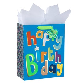 Loveinside Birthday Gift Bag with Tissue Paper, Gift Tag for Birthday, Party, and More - 10" x 5" x 13", 1 Pcs, Colorful Birthday
