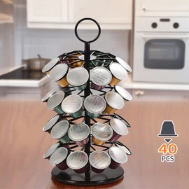 Homaisson Coffee Pod Carousel, 4-Tier K-Cup Carousel holder, 360° Rotating Organizer Rack for 40 Coffee Capsules Removable Kitchen Organiser for Countertops