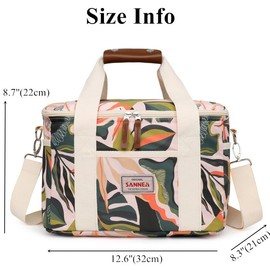 ONGLYP Insulated Lunch Bag for Women and Men,Lightweight Reusable Cooler Tote Bag for Picnic Beach,Waterproof Stripe Lunch Box for Office Work (Leaf, 14L)