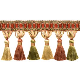 10cm (4") Long Noblesse Collection Elegant Tassel Fringe Trim (Style# TFH4) Rust Medley Multicolor #07H (Copper, Olive Green) 4.5m (5 yards/15 ft) Value Pack