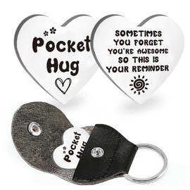 Pocket Hug Token, Hug Gift, Long Distance Relationship Gifts, Relationship Gifts Hug Keyring, 2-Sided Pocket Hug Coins with Genuine Leather Keychain, Inspirational Gift