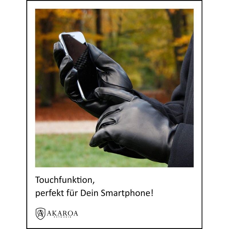 AKAROA ESTD 2019 TIM Men's Leather Gloves, Touchscreen Function, Italian