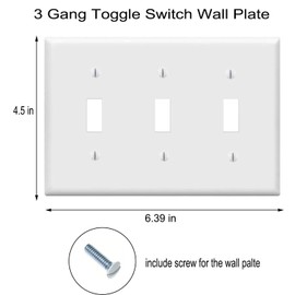 Toggle Light Switch Wall Plates 3-Gang Switch Electrical Cover Plate Unbreakable Thermoplastic Faceplate, White (6 Pack)