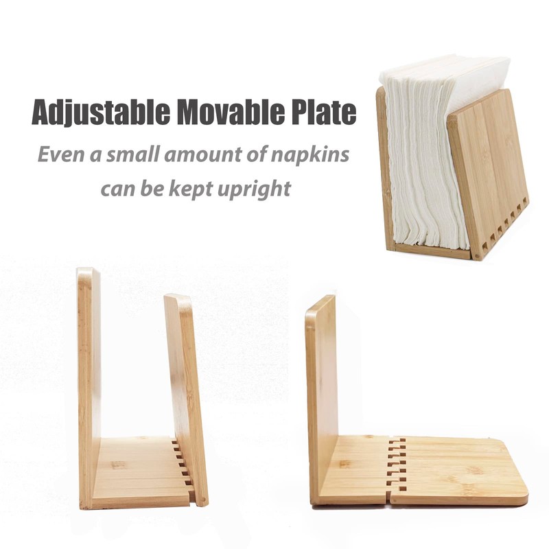 Bamboo Napkin Holder, Adjustable Wood Storage Rack for Dining Room,