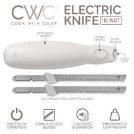 COOK WITH COLOR Electric Knife 100W, Two Blades for Versatile Cutting, Precision and Convenience for Your Kitchen, 2.2 x 2.2 x 16.9 Inches, Cream