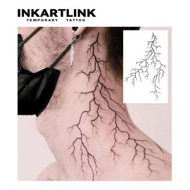 INKARTLINK Temporary Tattoos, 2 Sheets Extra Large Semi Permanent Tattoo Adult Art Design Waterproof Temp Tattoo Party Favors Realistic Look, No Adhesive, No Reflection, Lasts 1-2 Weeks (Cracks)