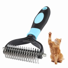 Deshedding Brush & Rake for Pets - 2-Sided Professional Grooming Tool Effectively Removes Knots, Tangles & Loose Hair from Cats & Dogs (4 IN)