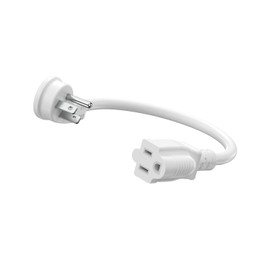 Flat Plug Short Power Extension Cord 1 Foot White 14 AWG 15A 1875W Low Profile 3-Prong Indoor Extension Cable (1 Pack)