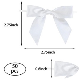 White Twist Tie Bows for Treat Bags 2.7" Pre-Tied White Bows White Satin Ribbon Bows for Gift Wrapping Premade Bows for Crafts Party Tying The Knot Bridal Shower Bachelorette Party Decor(50 Pcs)