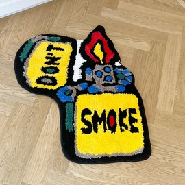 LAKEA Yellow Lighter Don't Smoke Flocking Rug Living Room Carpet Bathmat Bedside Rug Soft Bedroom Floor Pad Aesthetic Home Decor (27.6X22.4 inch)