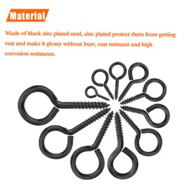 HELIFOUNER 50 Pieces 8# Screw Eyes, Screw in Eye Hooks, Metal Screw Eye Pins Hooks, Black Zinc Plated Steel Screw Eyes, Black