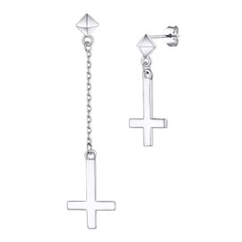 Upside Down Cross Earrings Satanic Jewelry Sterling Silver Dangle Earrings for Women