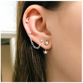 Allereya Bohemia Moon Star Climber Crawler Earrings Silver Cuff Chain Earrings Star Ear Jacket Earrings Tassel Chain Cartilage Earrings Set for Women and Girls