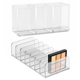 2pcs Acryl Make Up Organizer mit 3 Fächern - Schminktisch Organizer für Kosmetik, Pinselhalter für Make-Up Pinsel, Lippenstift, Eyeliner & Schminktisch Zubehör,Perfekt für Badezimmer & Schlafzimmer