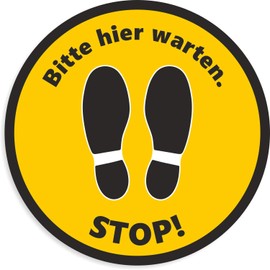 Floor Sticker | Stop! Please Wait Here Sticker | Round - 30 cm | Non-Slip and Non-Slip | Waterproof Floor Sticker | Warning Notice Corona Safety Distance (Yellow/Black)