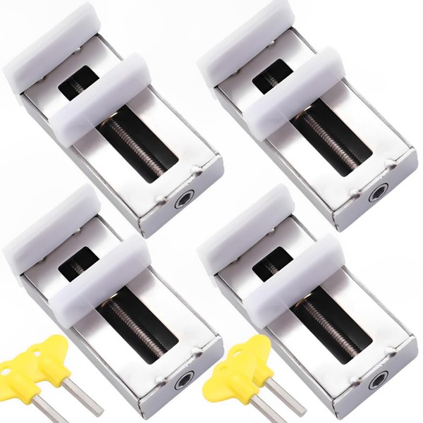 Pack of 4 Sliding Window Locks Aluminium, Safety Lock for