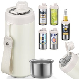 5-in-1 Insulated Can Cooler with Fizz Lid, 12 & 16 oz Slim Can Cooler for Beer&Soda, Stainless Steel Can Holder for Regular Universal Bottles (White)