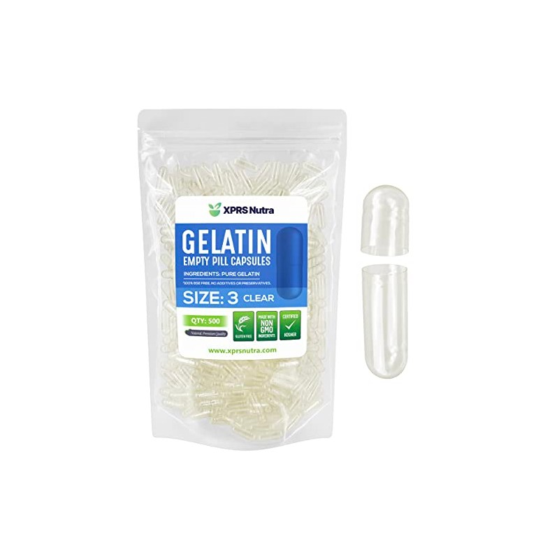 Size 3 Clear Empty Gelatin Capsules, 500 Count, Halal &