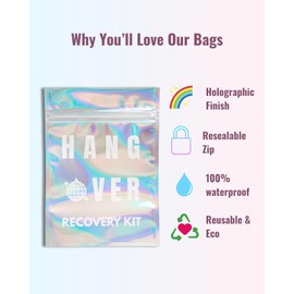 10 Pcs Hangover Recovery Kit Bags - Holographic Resealable Pouches for Bachelorette, Bridal Shower, Birthday, Girls Weekend