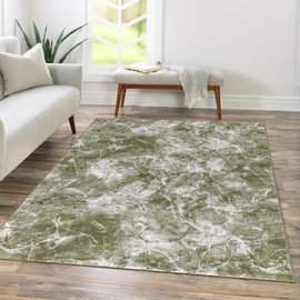 Stylish Home London Rugs Living Room - Marble Area Rugs for Bedroom Anti Slip - Modern Super Soft Thick Pile Rug Non Shedding (Green, 60 x 110 cm)