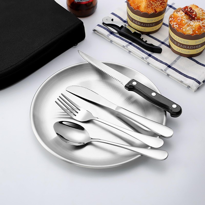 Emapoy 10 Pack Travel Camping Tableware Fork Spoons Plate Cutlery,