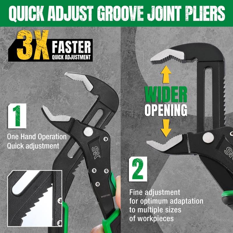 SK 8-Inch Quick Adjust Groove Joint Pliers, Water Pump Pliers,