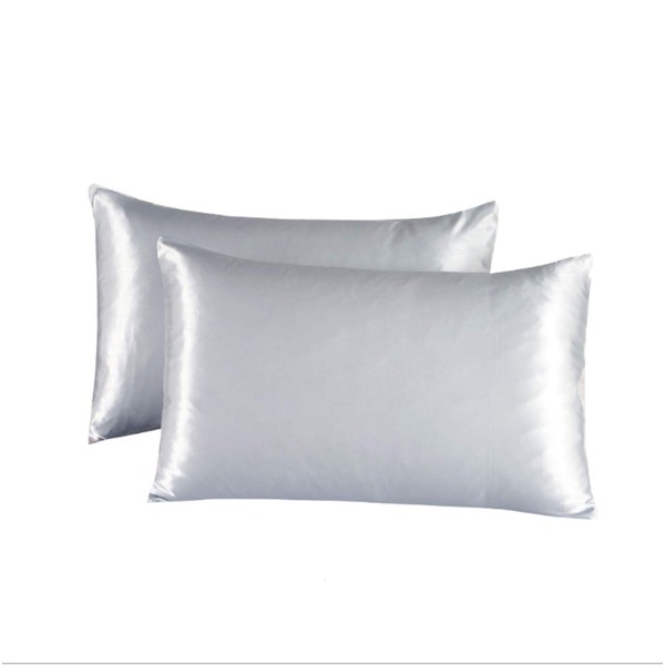 Grey Satin Pillow Cases 2 Pack 50 x 75cm Standard