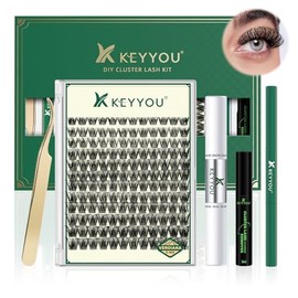 KEYYOU Pestañas Postizas Kit Completo Y01 Kit de Extensión de Pestañas Suaves y Espesas DIY 144 piezas Pestañas Postizas Suaves y Naturales 8-18MIX D Curl Adecuado para Principiantes(Kit-Y01)