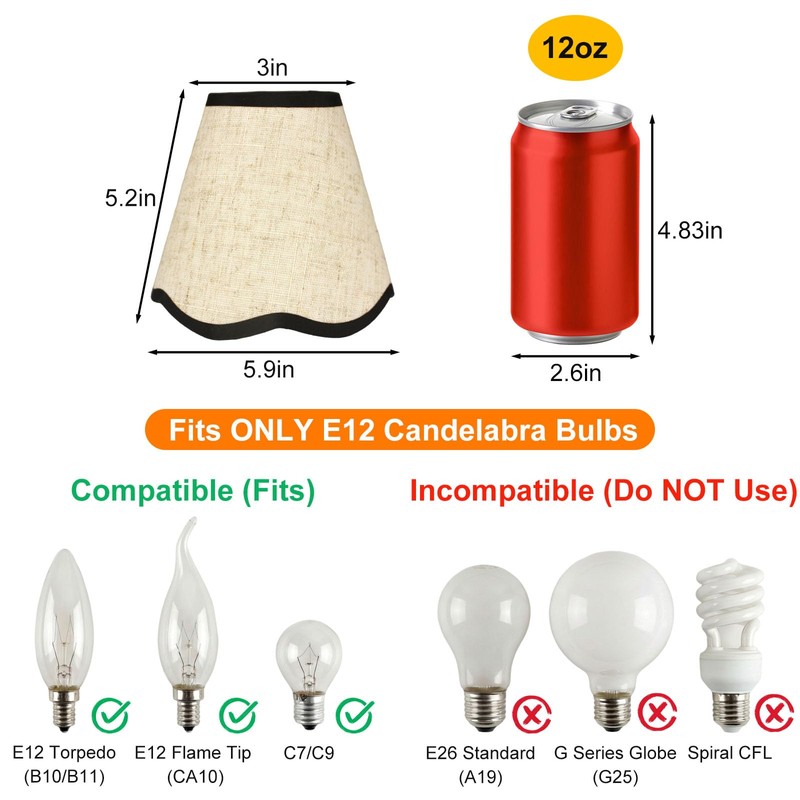 Small Lamp Shades Clip on Bulb, Linen Chandelier Shades Set