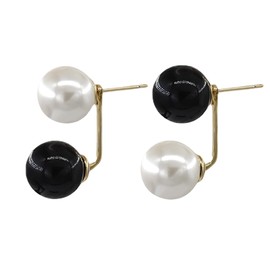 Black and White Earrings for Women, Vintage Hypoallergenic Front Back Earrings Double Sided Studs, Elegant Black Pearl Earrings Ear Jackets Jewelry Gift for Brides Wedding Party (Pearl)