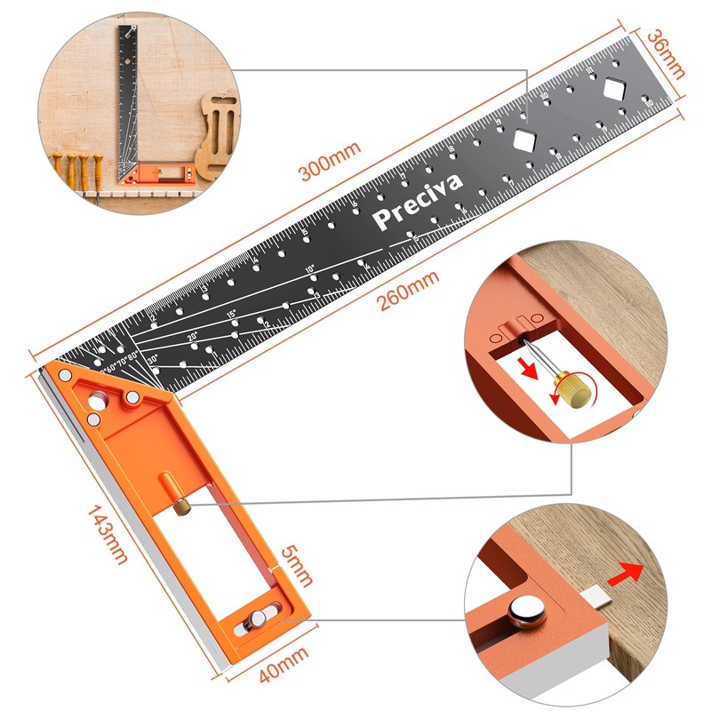 12” Woodworking Square Ruler - Preciva Right Angle Ruler Carpenter