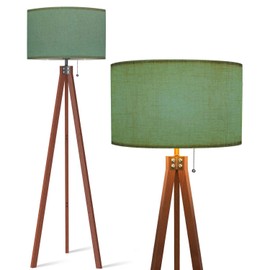 BAISTSAELER Wood Tripod Floor Lamp Dark sage Green Felt Texture Abstract Modern Standing Lamp Linen Lampshade Dimmable Tall Lamp Mid Century Floor Lamp for Living Room Bedroom