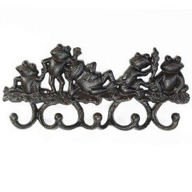 Sungmor Cast Iron Wall Hanger with 5 Hooks,Decorative Wall Mounted Hook,Lovely Frogs Hanging Rack,Indoor Outdoor Wall Decoration,Excellent for Hand Tools,Planters,Coats,Hats,Keys,Clothes