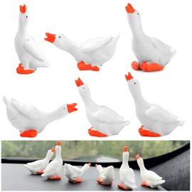 YENOVO 6 Pcs Desk Goose Car Dashboard Decor, Cute Rearview Mirror Ornaments, Miniature Resin Car Accessories for Women Men, Home & Office Desk Decor Gift (White)