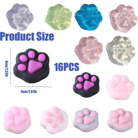 16 Pack with 8 Solid and 8 Crystal Colors, Taba Squishy Paw, Cat Paw Squishy Fidget Toys for Stress Relief, Soft Sensory Toys for Kids and Adults, Fun and Relaxing Squishy Toys