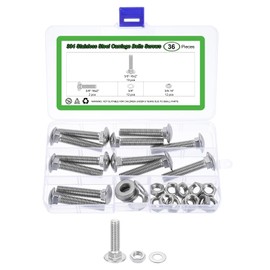 uxcell 12 Set Carriage Bolts and Nuts Kit, 3/8"-16x2 Stainless Steel 304 Round Head Square Neck Carriage Bolts Screws and Hex Nuts and Flat Washers - Silver