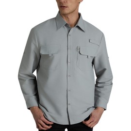 WULFUL Men's Sun Protection Fishing Shirts UPF 50+ UV Lightweight Quick Dry Cooling Button Down Shirts for Work Hiking Safari