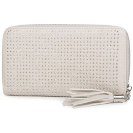 styleBREAKER Designer Purse with All-Over Rhinestone Detailing and Tassels, Women 02040028, Colour:Beige