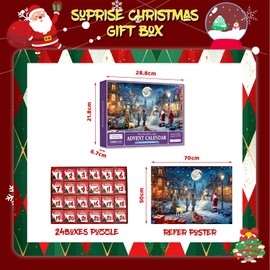 POPOYU Christmas Advent Calendar 2024 Jigsaw Puzzles Kids,27x19inch Xmas Advent Calendar Puzzles 1008 Pieces 24 Days Divided into 24 Boxes,Christmas Puzzles Countdown Calendar for Adults Kids Gifts