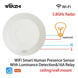 Presence Sensor, WenzhiIoT Smart Motion Sensor WiFi 5.8 GHz Radar MmWave Presence Sensor Movement Body Motion Detection for Lighting 110/220V Wireless Switch On/Off Relay Tuya Smart Life Home