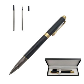 Accod Classic Business Metal Ballpoint Pen Signature Pen Rollerball Gel Pen High-end Gift Box with Two Replaceable Refills for Office Family and Business Partners (Black)