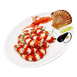 Lashuma Handmade oval serving plate made of Italian ceramic in seafood design, serving plate 26 x 18 cm